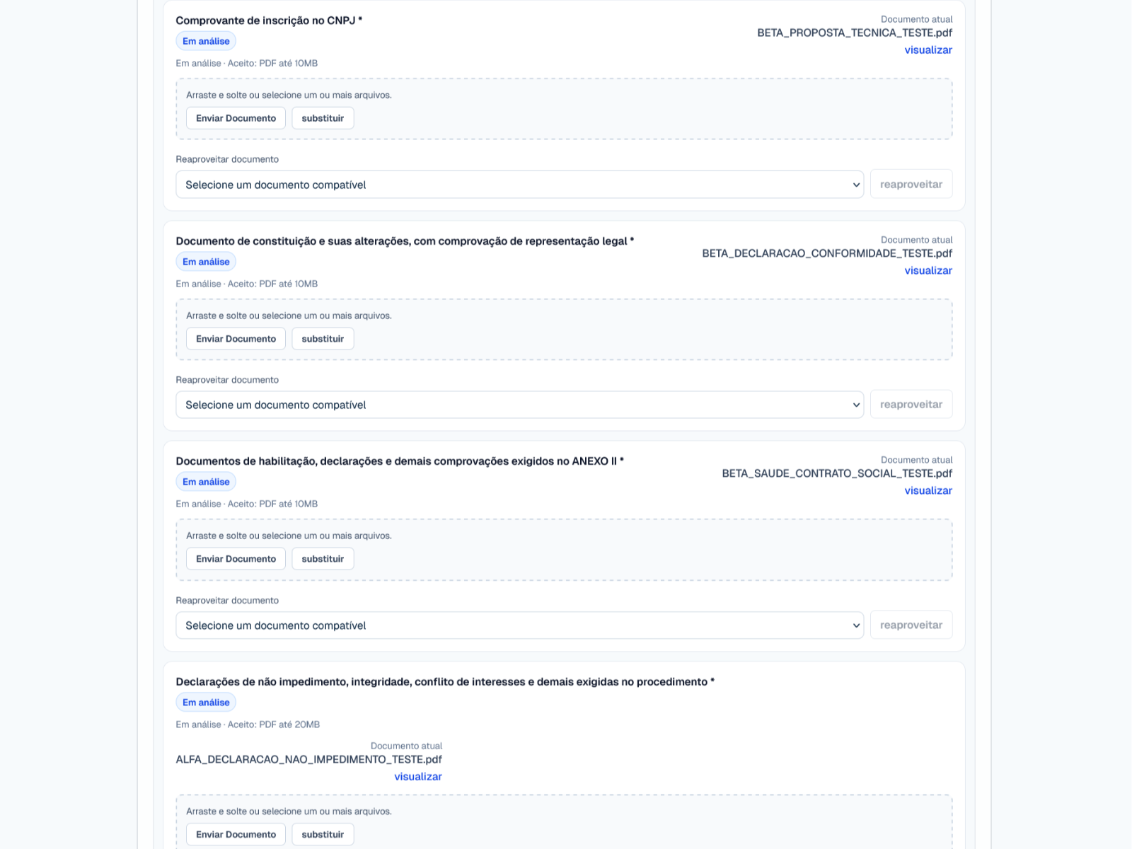 Controle dos documentos submetidos